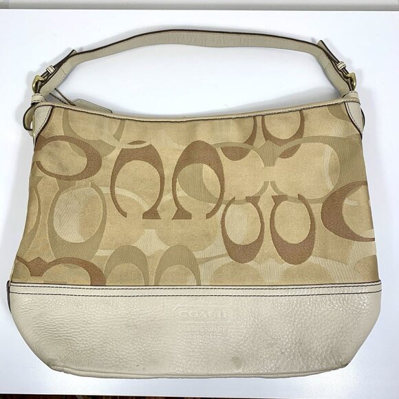 COACH Signature Shoulder Bag Purse Optic Large 7656 Cream Tan Canvas & Leather - Picture 10 of 16